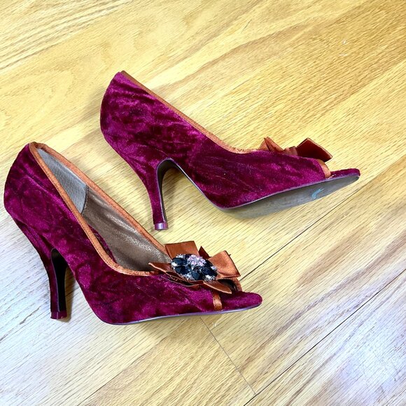 Poetic License Heels Velvet Peep Toe Jewels Magenta (8) - Picture 4 of 8